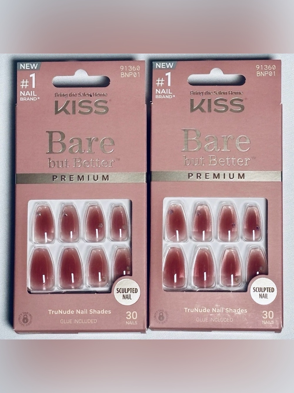 Kiss Bare But Better Premium False Nail Manicure Medium Length Shine NEW W GLUE